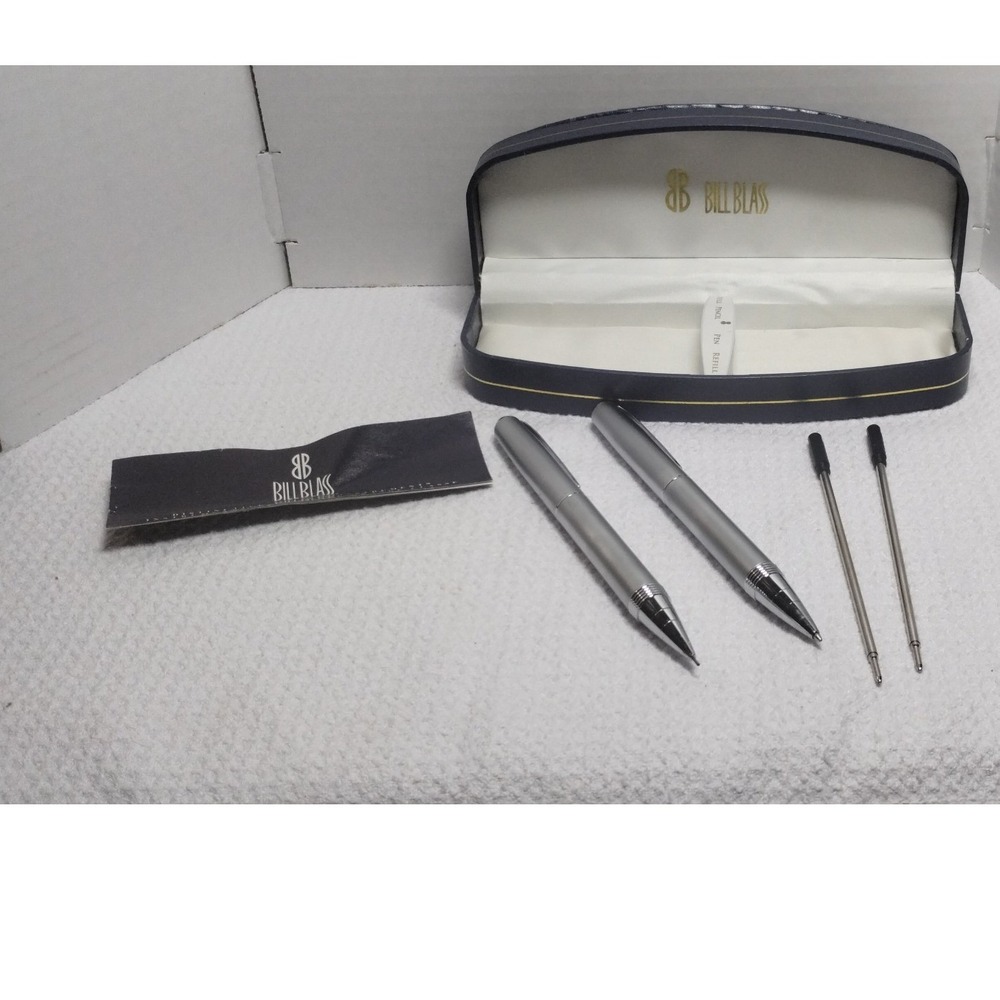 Bill Blass Silver Pen & Pencil Writing Instrument Set with Case Refills